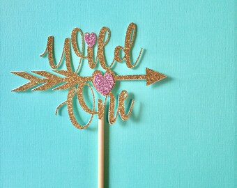 One cake topper gold, one cake topper gold glitter, wild one birthday girl, first birthday girl, gold cake topper, birthday cake topper
