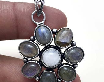 Labradorite Moonstone 925 Sterling Silver Gemstone Pendant