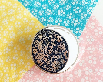 Floral Moon - Hard enamel pin - kawaii accessories, cute enamel pin, moon lapel pin, crescent moon enamel pin, moon pin cute moon enamel pin