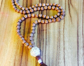 Rudraksha Mala, Japa Mala Beads, 108 Mala Beads, Large Silver Guru Bead, Silver Plated Rudraksha, Meditation Mala, Prayer Beads, Authentic