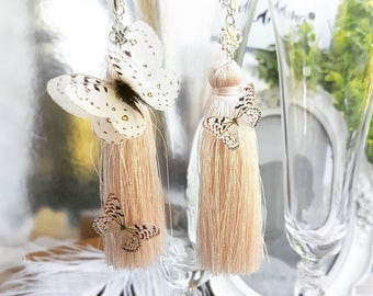 wedding earrings butterfly bridal earrings ivory Dangle earrings Long ivory earrings long tassel earrings butterfly earrings ivory earring