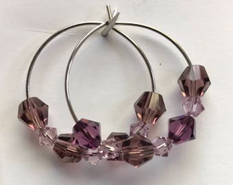 Swarovski Amethyst & Light Amethyst bicones Hoop Earrings