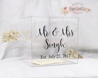 Personalized Wedding Card Box, Acrylic Card Box, Wedding Keepsake Box, Wedding Card Box with Slot, Card Box for Wedding, Card Box