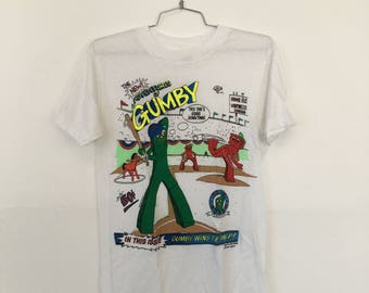 Vintage 80s Gumby bright printed deadstock tshirt