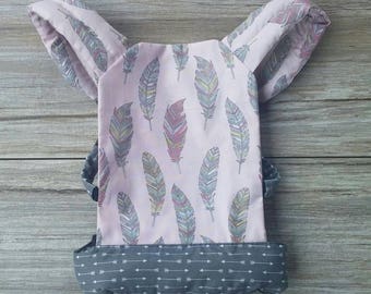 Doll Carrier, American Girl Carrier, Baby Doll Carrier, Doll Front Carrier, Pink Feathers