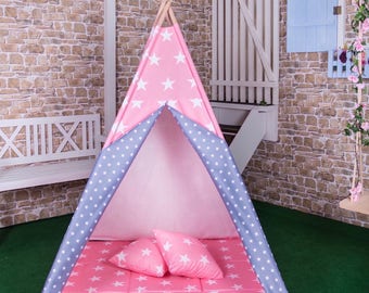 Play tent tipi GogglyKids asterisk pink bundle