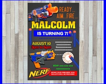 Nerf chalkboard party Invitation, Nerf invitation, Nerf chalkboard Birthday Invitation