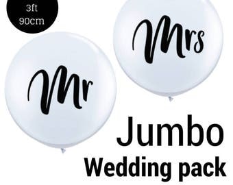 White Jumbo Wedding balloons in Mr & Mrs Jumbo 90cm 3ft Latex balloons