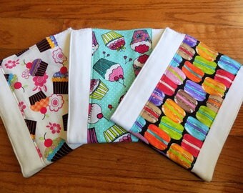 Set of 3 Sweet Treats Burp Cloths - Baby Shower Gift - Baby Girl
