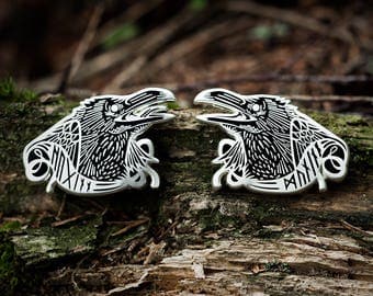 Huginn and Muninn Odin's ravens hard enamel pin set 1.5 inch American gods, norse, viking