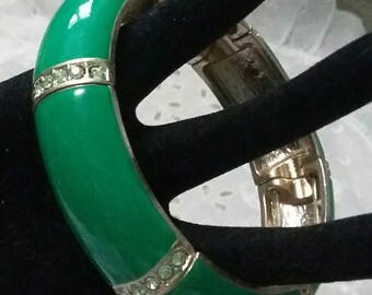 Green enamel and rhinestone bracelet