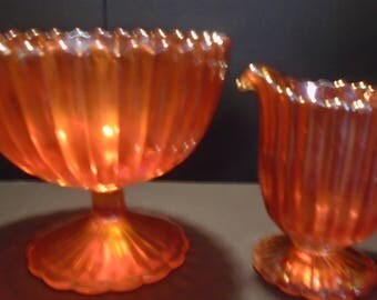 Carnival Glass Open Sugar Bowl and Creamer Home and Garden Kitchen and Dining Serveware Tableware 1940s
