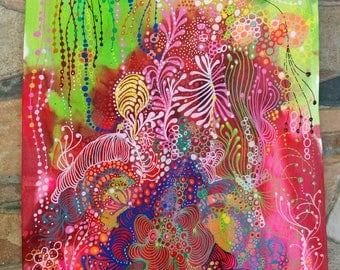 Abstract painting, abstract painting done with markers posca and acrylic painting titled "Fluoride"
