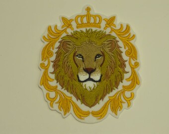 Animal Iron-on Patch. Embroidered Patch. Sew-On Patch. Lion in Crown Patch
