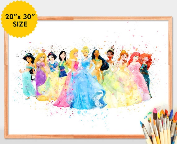 Disney princesses art print Disney princess Watercolor Art