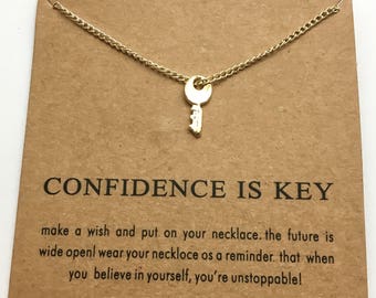 Confidence is Key Necklace, Reminder, Motivation, Jewelry, Simple, Gold Necklace, Charm, Gift Ideas, Confidence, Key Charm, Inspire,