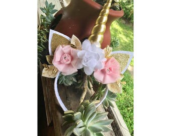 Unicorn Headband, Gold and Pink