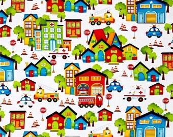Be My Hero Town Scenic white multi fabric