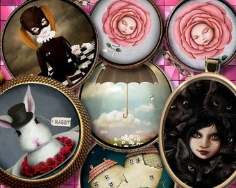 FANTAISIE ** Digital Collage Sheet Printable Instant Download for art jewelry scrapbooking bottle caps magnets pins