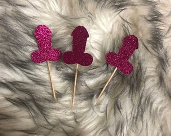 Set of 12 Penis Cupcake Toppers, Bachelorette Party, Penis decor