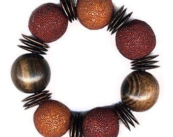 Stone effect resin and wood bracelet