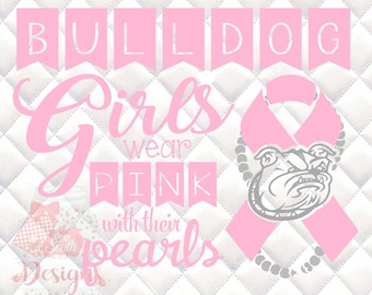 Bulldog Mascot 1 Pink and Pearls - Breast Cancer Awareness - SVG, Silhouette studio and png bundle