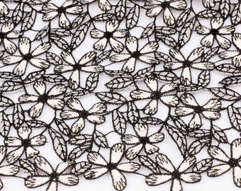 Grey embroidery lace fabric,Black lace trim,cotton embroidered lace trim,bridal lace fabric,Wedding lace fabric,lace fabric with 3D flowers