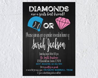 Diamonds are a Girls Best Friend Gender Reveal Digital Invitation, Diamonds, Baseball Gender Reveal, Baseball Theme, Diamond Theme