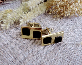 Men's Vintage cufflinks black agate wedding groomsmen cufflinks gift man business cufflinks 60s70 Soviet Union jewellery rectangular