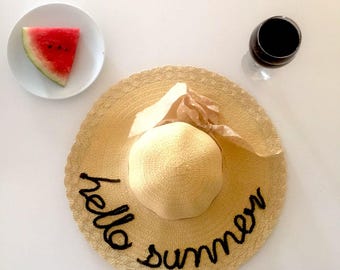 Hello Summer Straw Hat , Summer Hat , Beach Hat , Hat for Beach , Sun Hat , Resort Wear,