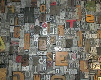 Lot of 50 Antique Vintage Metal Wood LETTERPRESS Print Type BLOCKS ALPHABET Letters Numbers