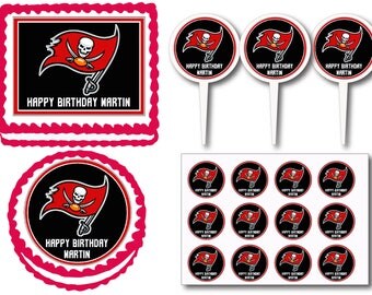 Tampa Bay Buccaneers Birthday Party Edible Cake Cookie Toppers or Plastic Cupcake Pick Stickers Decoration Baking Supply