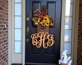 Painted Wooden Monogram, Wreath, Monogram Wreath, Hanging Monogram, Door Monogram, Wall Decor, Wedding Decor, Front Door Monogram, Wreath
