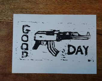 Never Had to Use My AK Woodcut Print