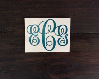Glitter Monogram Decal, YETI Decal for Women, S'well Decal, Glitter Vine Monogram Decal, Vine Monogram, Glitter Decal, Custom Yeti Decal