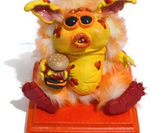 Monster Sculpture, One of a kind monster, 6 inch tall Orange Monster, Bookend, Office Decoration