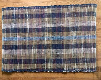 rag rug handwoven brown/blue versatile durable reversible washable