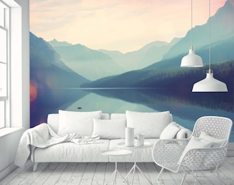 Removable Wallpaper Mural Peel & Stick Watercolor Glacier National Park