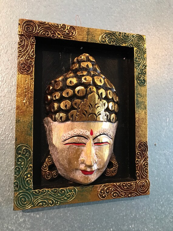 Handcarved wooden buddha wall decor buddha head frame from