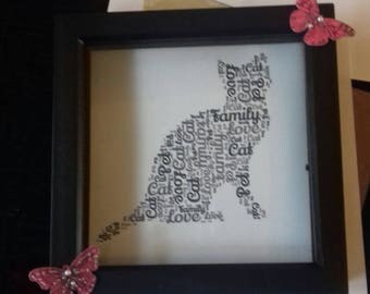 Cat shaped wordart in 3D box frame - gift