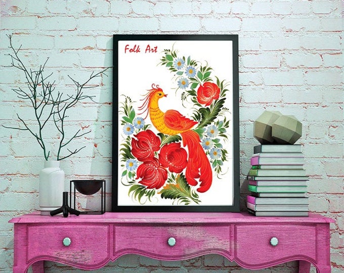Printable gifts. Home decor. Wall Art Digital Print Folk Art The bird of happiness and good luck