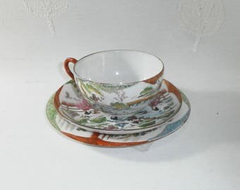 Japanese Tri-set, -oriental pattern w. -Geishas-/hand painted/ porcelain/China/Japan