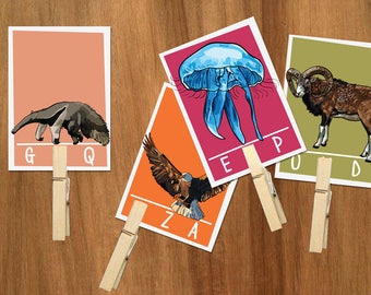 Animal Alphabet beginning letter sound clip cards -Preschool ABC flash cards,Beginning letters,Summer activities,busy bag,early learning