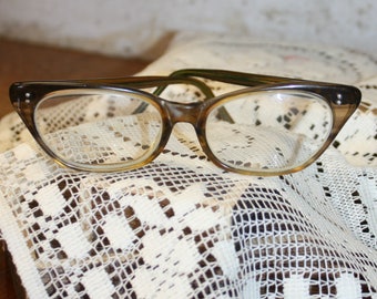 Vintage 1950s Horn Rim Womens Glasses Eyeglasses Tortoiseshell Amber Brown 50s Fifties Reading Glasses