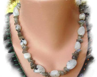 LABRADORITE and Moonstone NECKLACE Sterling Silver 925