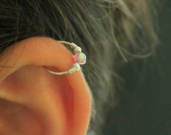 Opal Hoop Earring,cartilage hoop earring,gold helix earring,20g helix hoop,tiny cartliage hoop,thin helix hoop earring,18g cartilage hoop