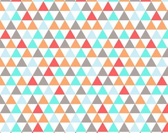 Fabric white Orange Blue gray Fuschia Triangles background