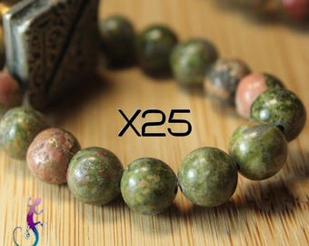 25 8mm Green unakite beads