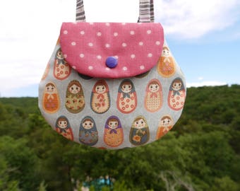 Bag "Matriochkas, stripes, polka dots" girl in cotton coordinated, lined