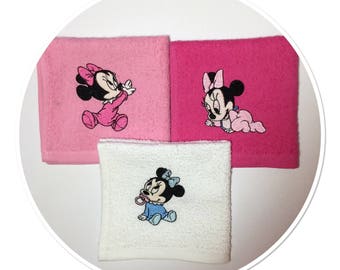 Napkins cotton baby pink and white sponge embroidered Minnie